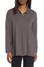 Women's Eileen Fisher Button-up Jersey Top, Size - Brown