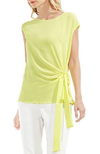Petite Women's Vince Camuto Side Tie Mixed Media Blouse, Size P - Green