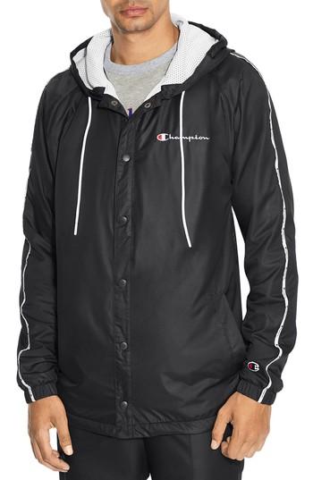 Men's Champion Satin Hooded Jacket - Black