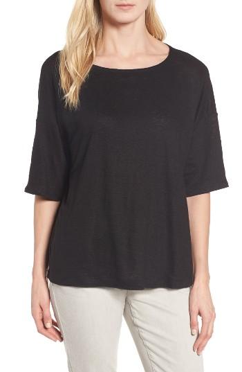 Women's Eileen Fisher Organic Linen Jersey Boxy Top, Size - Black