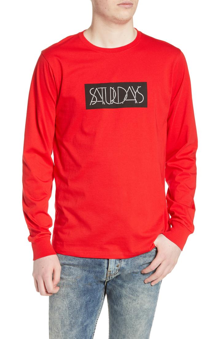 Men's Saturdays Nyc Deco Logo Long Sleeve T-shirt - Red