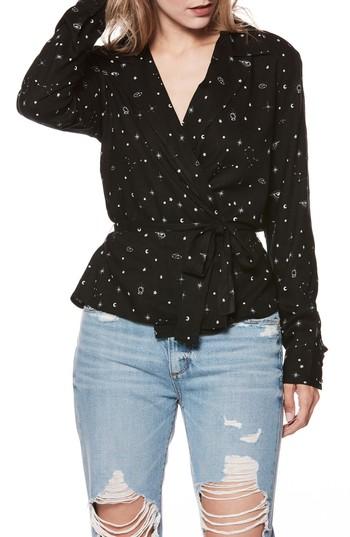 Women's Paige Romana Star Print Wrap Blouse - Black