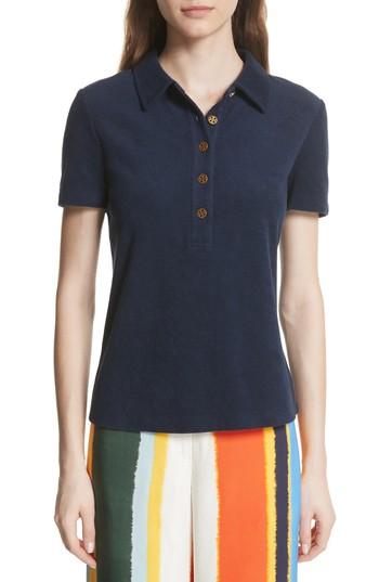 Women's Tory Burch Lennox Terry Cloth Polo - Blue