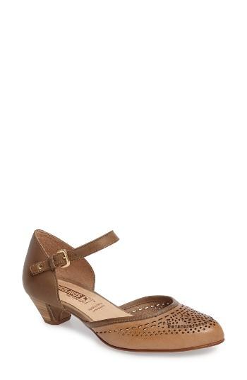 Women's Pikolinos 'elba' Perforated Leather Ankle Strap Sandal Eu - Beige