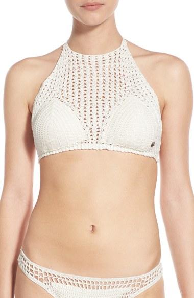 Women's Billabong 'hippie Hooray' High Neck Crochet Bikini Top - White