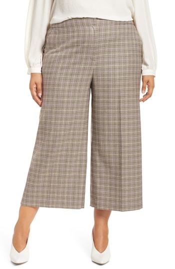 Petite Women's Halogen Plaid Wide Leg Crop Pants P - Brown