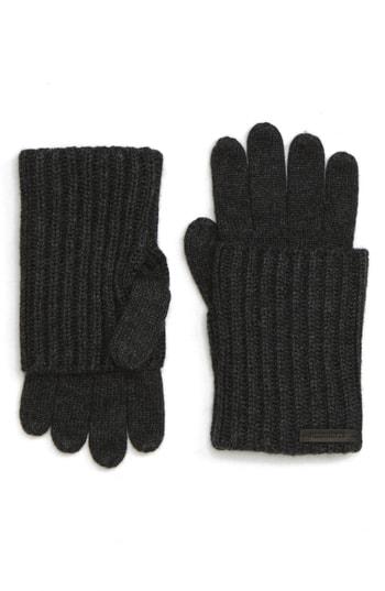 Women's Allsaints Ribbed Cuff Convertible Gloves, Size - Black