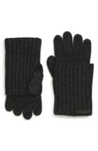 Women's Allsaints Ribbed Cuff Convertible Gloves, Size - Black