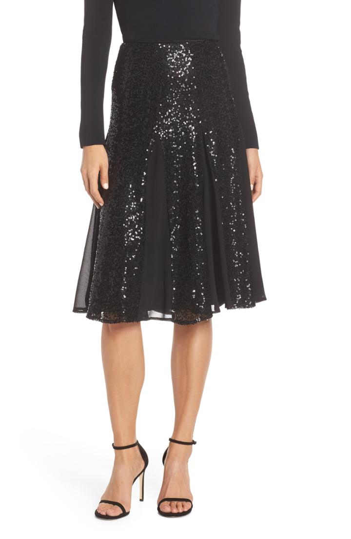 Women's Eliza J Sequin Flared Skirt - Black