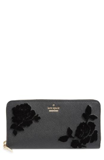 Women's Kate Spade New York Cameron Street Flock Roses Lacey Wallet - Black