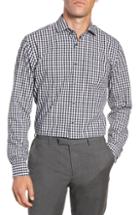 Men's Nordstrom Men's Shop Tech-smart Trim Fit Stretch Check Dress Shirt - 34/35 - Black