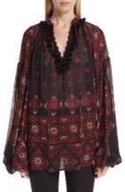 Women's Saint Laurent Tassel Neck Print Blouse Us / 36 Fr - Black