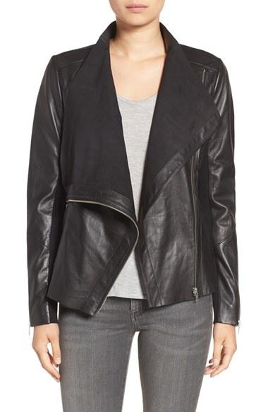 Women's Trouve Drape Front Raw Edge Leather Jacket
