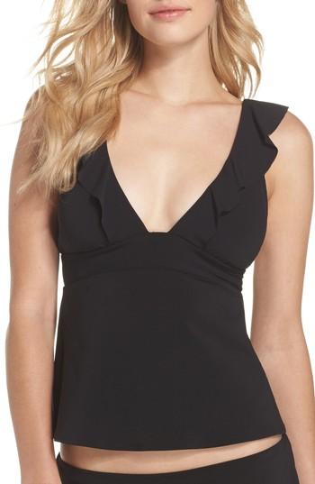 Women's Robin Piccone Lina Ruffle Tankini Top - Black