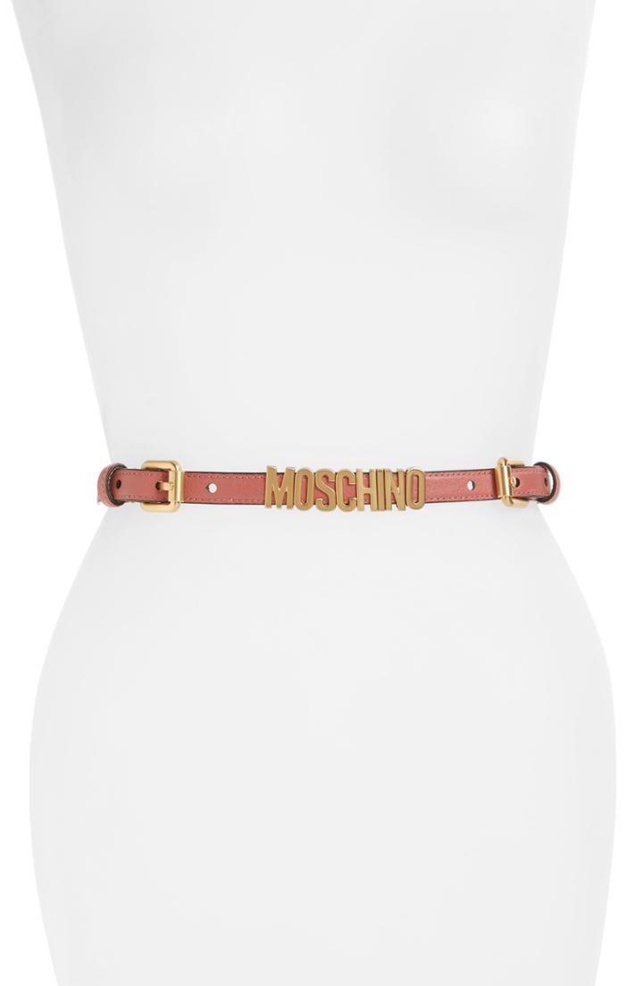 Women's Moschino Logo Skinny Leather & Chain Belt