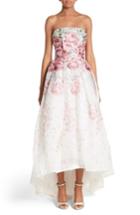 Women's Monique Lhuillier Print Cloque Jacquard Strapless High/low Dress - White
