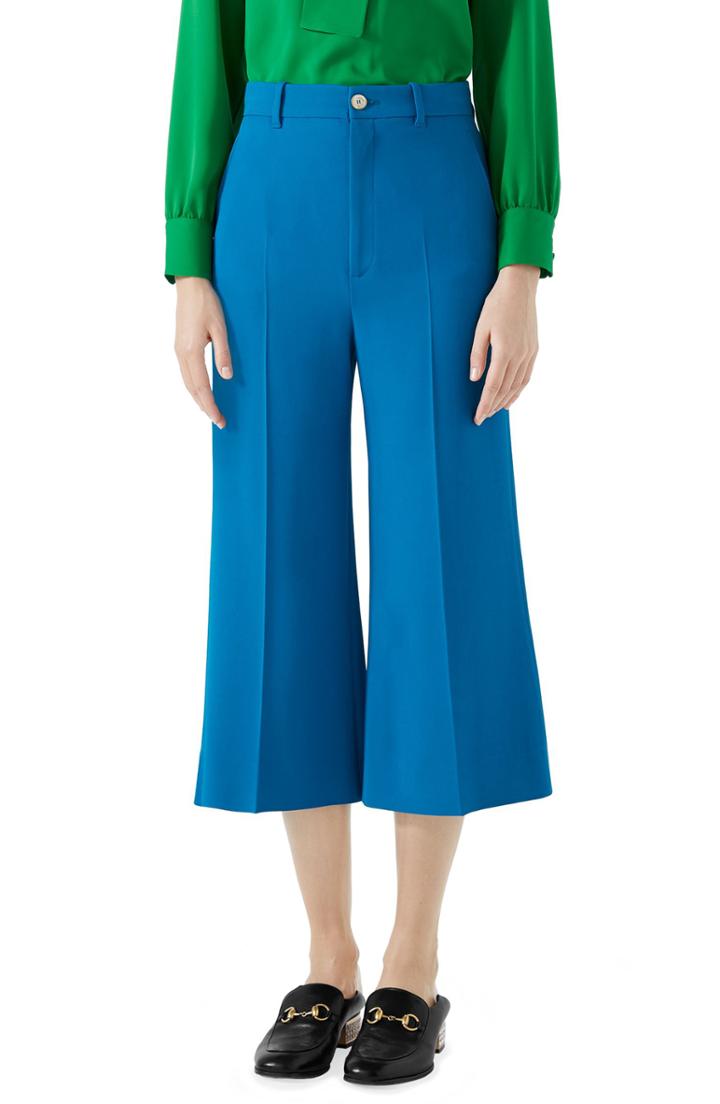 Women's Gucci Stretch Cady Wide Leg Crop Trousers Us / 44 It - Blue