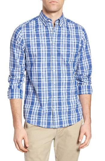 Men's Gant Tech Prep Plaid Fitted Sport Shirt - Blue