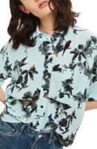 Women's Topshop Jungle Print Shirt Us (fits Like 10-12) - Green