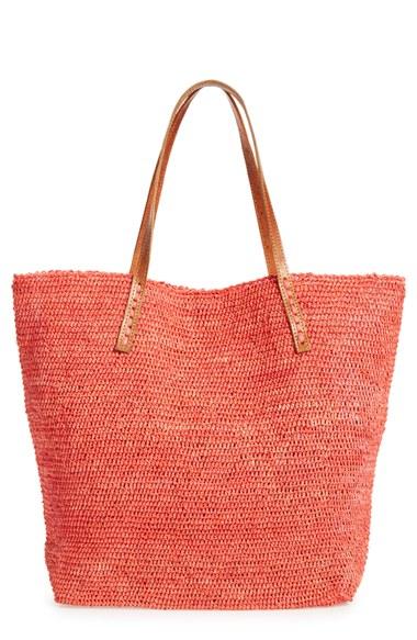Mar Y Sol 'portland' Packable Raffia Tote - Coral