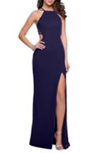 Women's La Femme Open Back Jersey Gown - Blue