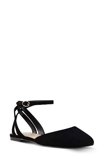 Women's Nine West Begany Ankle Strap Flat .5 M - Black