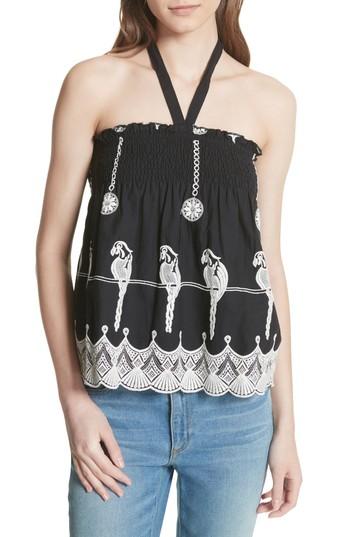 Women's Joie Clematis Smocked Cotton Halter Top, Size - Black