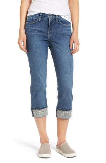 Women's Nydj Dayla Embroidered Wide Cuff Capri Jeans - Blue