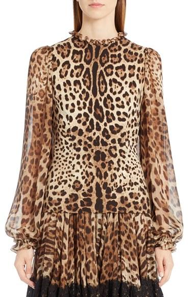 Women's Dolce & Gabbana Leopard Print Stretch Cady Blouse