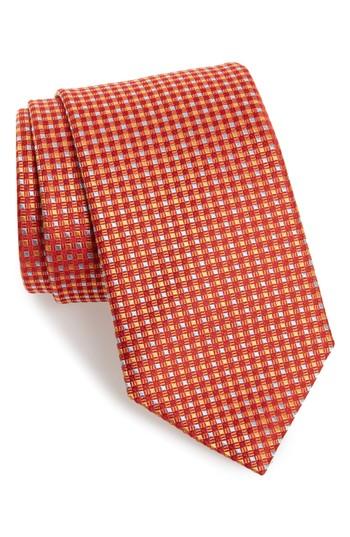 Men's David Donahue Check Silk Tie, Size - Orange