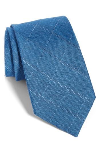 Men's The Tie Bar Check Silk & Linen Tie, Size X-long X-long - Blue