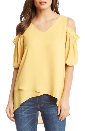 Women's Karen Kane Asymmetrical Hem Cold Shoulder Top - Yellow