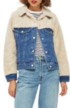 Women's Topshop Hybrid Denim Borg Jacket Us (fits Like 14) - Blue