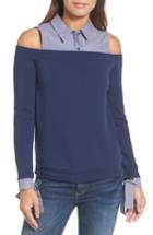 Women's Pleione Mixed Media Cold Shoulder Top - Blue