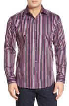 Men's Bugatchi Shaped Fit Stripe Sport Shirt, Size - Black