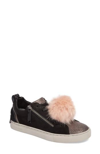 Women's Crime London Faux Fur Pom & Genuine Calf Hair Sneaker Us / 39eu - Black