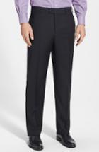 Men's Zanella 'devon' Flat Front Wool Trousers - Black