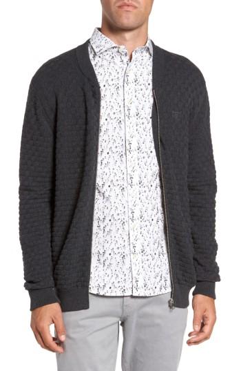 Men's Gant Basket Weave Zip Cardigan - Grey