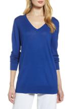 Women's Halogen Relaxed V-neck Sweater, Size - Blue