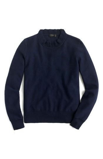 Women's J.crew Ruffle Neck Pullover Sweater - Blue