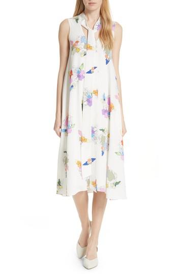 Women's Tibi Camellia Print Silk A-line Dress - Ivory