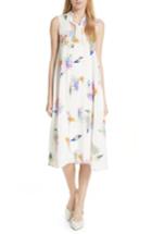 Women's Tibi Camellia Print Silk A-line Dress - Ivory