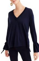 Women's J.crew Drawstring Sleeve V-neck Merino Wool Sweater, Size - Blue