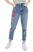 Women's Topshop Distressed Sequin Mom Jeans X 36 - Blue