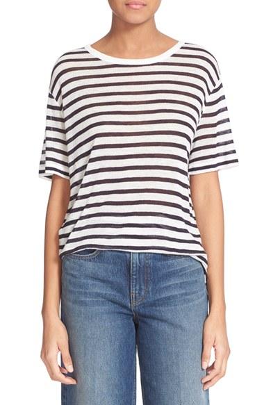 Women's T By Alexander Wang Stripe Rayon & Linen Tee