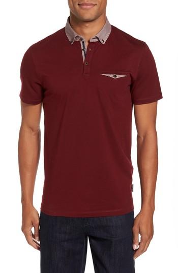 Men's Ted Baker London Woven Collar Polo (l) - Red