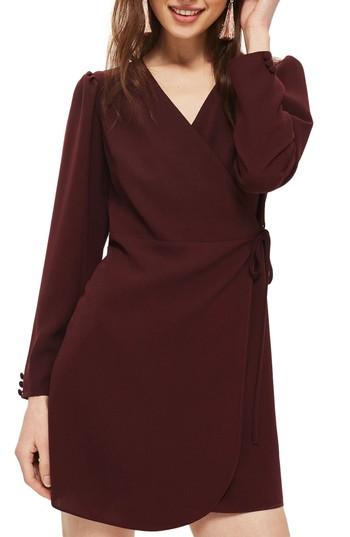 Women's Topshop Crepe Wrap Minidress Us (fits Like 0) - Burgundy