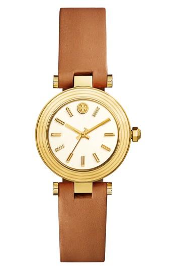 Women's Tory Burch Classic-t Leather Strap Watch, 30mm