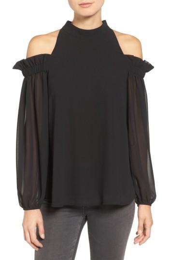 Women's Trouve Ruffle Cold Shoulder Top - Black