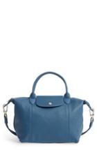 Longchamp Small 'le Pliage Cuir' Leather Top Handle Tote - Blue